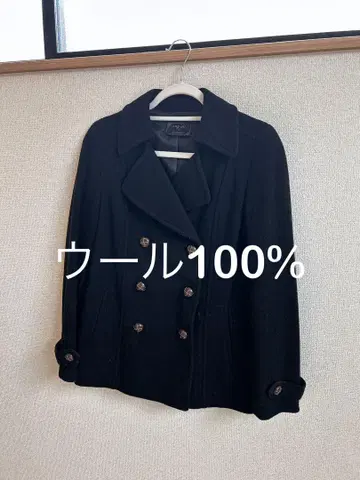 any SIS 울 100% 더블 버튼 피코트 블랙