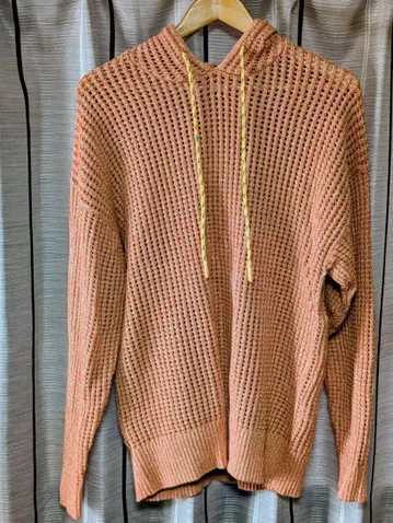 ZARA MAN 와플 니트 후드티 살몬 핑크 XL