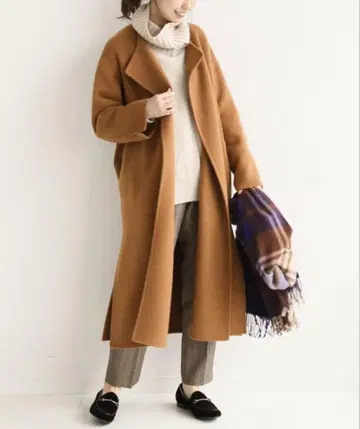 Spick & Span 비버 폴드 라펠 코트 카멜 34