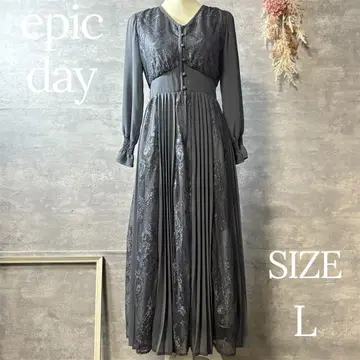 epic day 레이스 앤 플리츠 롱 드레스 결혼식 원피스 L 사이즈