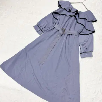 CLETTE 파이핑 프릴 칼라 롱 원피스 벨트 포함 4L