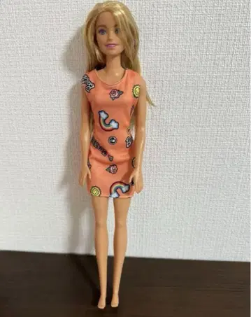 오렌지 꽃무늬 드레스 바비 인형 본체