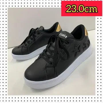 23.0cm 새상품 여성용 오샤레 스니커즈 라메 초경량 블랙