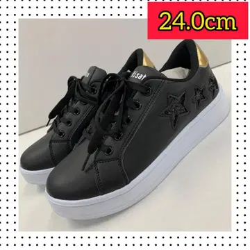 24.0cm 새상품 여성용 패션 스니커즈 라메 초경량 블랙