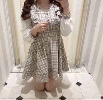 evelyn 에블린 펄 라인 체크 원피스 베이지 여성용 F