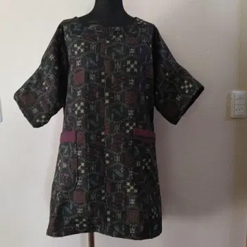 오시마 명주 리메이크 기하학 패턴 7부 소매 원피스 & 튜닉