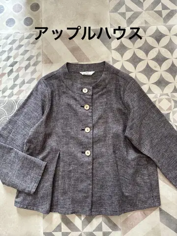 AH 애플하우스 린넨 혼방 노카라 블라우스 자켓 짙은 갈색