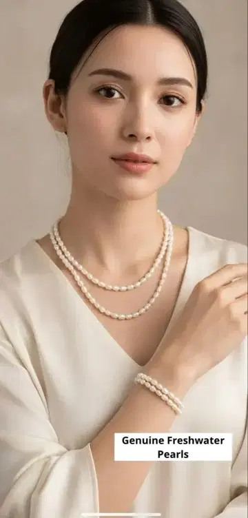 담수 진주 2단 목걸이와 팔찌 세트 [ 새상품급 ]