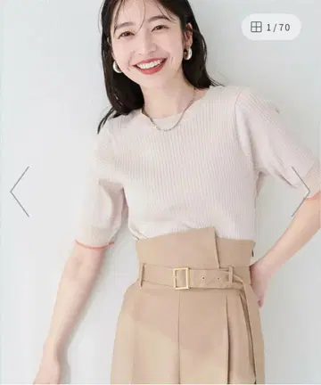 미사용 새상품! 내추럴 꾸뛰르 소매 시어 강연 리브 니트