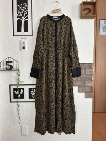 새상품급 올 패턴 바이컬러 원피스*카키