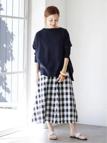 이에나 깅엄 체크 서큘러 스커트