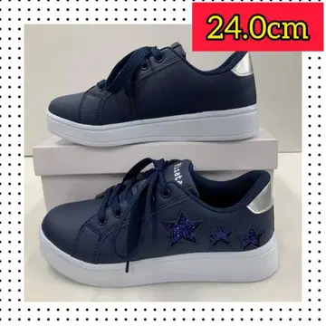 24.0cm 새상품 여성용 멋진 스니커즈 라메 초경량 네이비 컬러