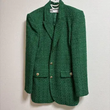 ZARA 테일러드 자켓 트위드 그린 컬러 XS