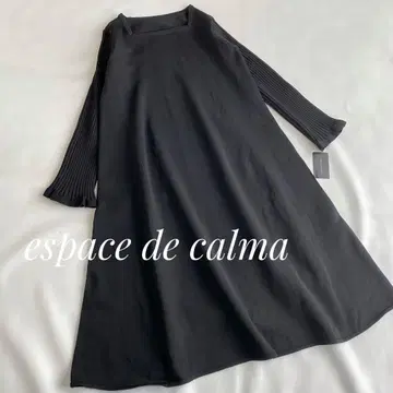 espace de calma 택 포함 원피스 니트 리브 니트 블랙