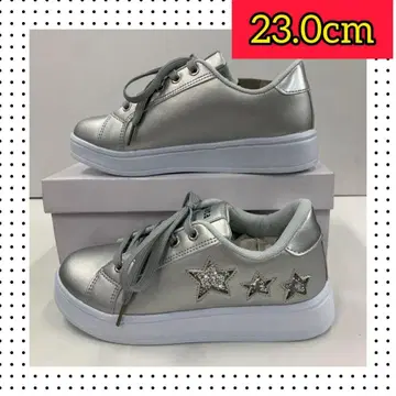 23.0cm 새상품 여성용 멋진 스니커즈 라메 초경량 실버