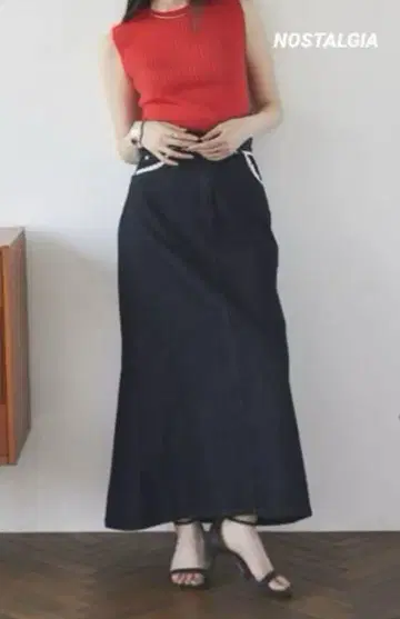 [ NOSTALGIA ] 노스탤지어 레이스 데님 롱 스커트 M 새상품