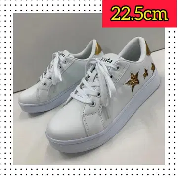 22.5cm 새상품 여성용 오샤레 스니커즈 라메 초경량 화이트 컬러