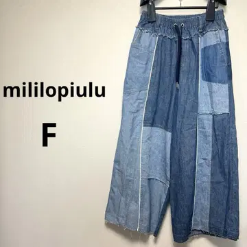 밀리로피유르 F 데님 패치워크 와이드 팬츠 허리밴딩