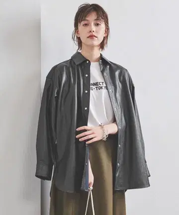 UNITED ARROWS 인조 가죽 오버 셔츠 자켓 블랙