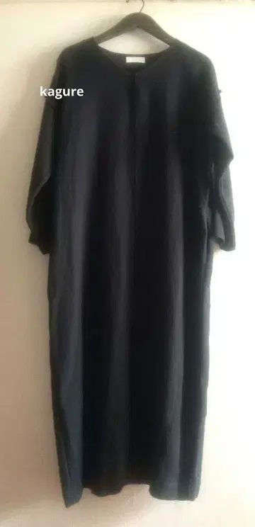 kagure 린넨 울 블랙 긴팔 롱 원피스