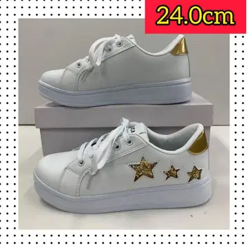 24.0cm 새상품 여성용 멋스러운 스니커즈 라메 초경량 화이트 컬러