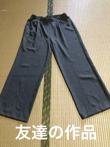기모노 리메이크 (실크) 그레이 스트라이프 와이드 팬츠