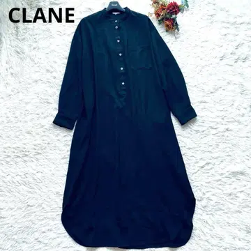 CLANE 롱 원피스 셔츠 긴팔 스탠드 카라 블랙