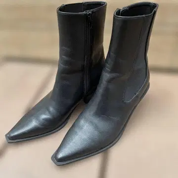 crie conforto 블랙 가죽 스틸레토 부츠