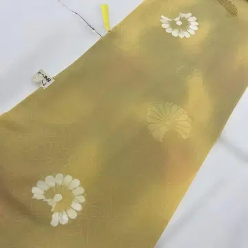 6364 옐로우 컬러 원형 국화 옷감 순수 실크 탄고 크레이프 원단