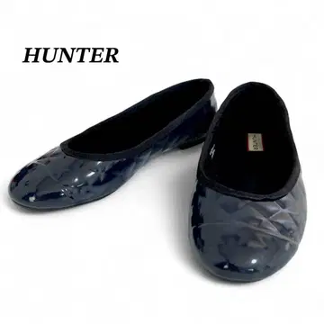 HUNTER 헌터 퀼티드 발레리나 신발 레인 네이비 로고