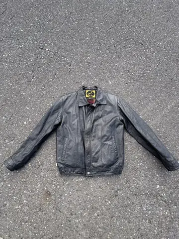 90s 블랙 체크 가죽 자켓 안감