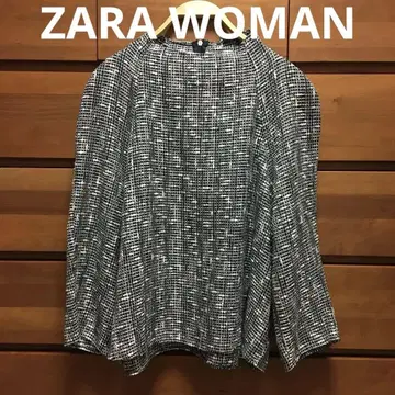 ZARA WOMAN 네이비 화이트 트위드 7부 소매 자라 우먼