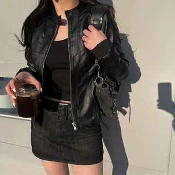 블랙 가죽 자켓 아우터 한국 amood