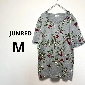 JUNRED M 반팔 티셔츠 잎사귀 올 패턴