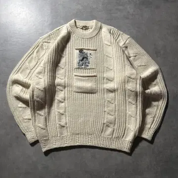빈티지 원포인트 로고 자수 포켓 노르딕 니트 스웨터