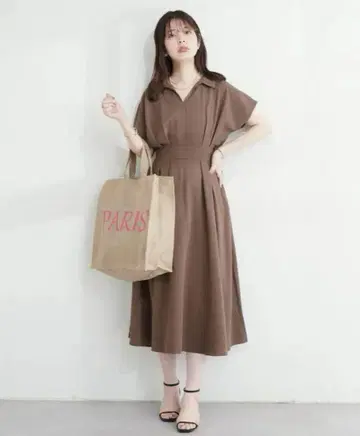새상품*가을 컬러 시원한 스키퍼 카라 고급 원피스 브라운 내추럴 꾸뛰르