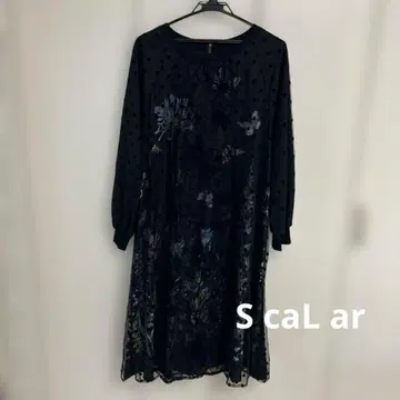 SCALAR 블랙 도트 무늬 꽃무늬 자수 원피스