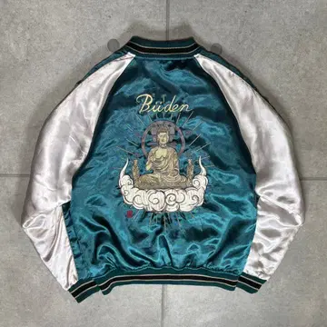 스카잔 대불 불상 사자 양면 자수 수베니어 자켓 새틴 동양 원조