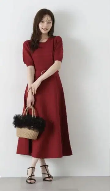 프로포션 바디 드레싱 보더 니트 원피스 레드 S 사이즈