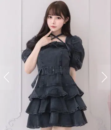 Pium 티어드 프릴 미니 원피스 데님