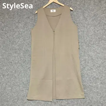 StyleSea 베이지 V넥 슬리브리스 베스트 백프릴
