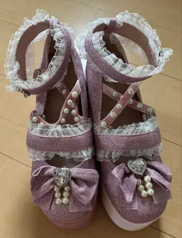 AnkRouge 통굽 라메 글리터 벨로아 핑크 양산형 지뢰계