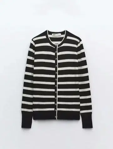 ZARA 버튼 니트 가디건 보더 스트라이프 L