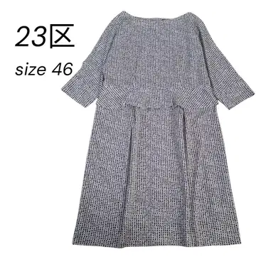 23구 흑백 올 패턴 7부 소매 페플럼 원피스 빅 사이즈