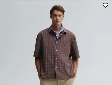 [ H&M ] 완판템 레귤러핏 브라운 체크 반팔 셔츠 M