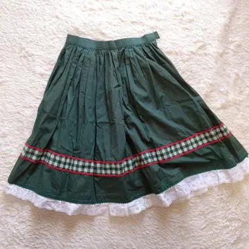 빈티지 볼륨 플레어 스커트 다크 그린