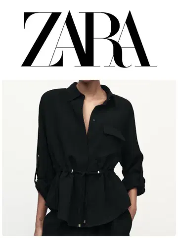 ZARA 자라 S 개더입은 기모노 셔츠 블랙