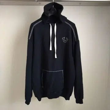 TRUE RELIGION 오버 사이즈 하프 지퍼 스티치 후드티