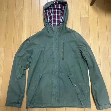 BIG JOHN 카키 코튼 후드티 체크 무늬 빅존 테크 계열