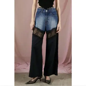 PRANKPROJECT Denim Lace Blocking Pants